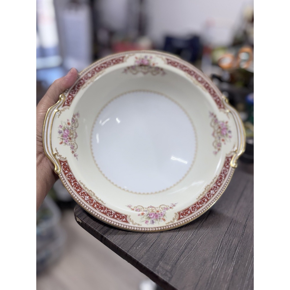 Noritake Mystery pattern Red floral Serving Bowl 10.5in Made In Occupied Japan‎